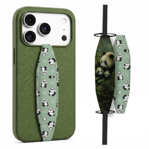 Animal theme phone grip strap attached to smartphone case, held securely in hand