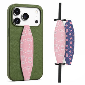 Animal theme phone grip strap attached to smartphone case, held securely in hand