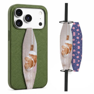 Animal theme phone grip strap attached to smartphone case, held securely in hand