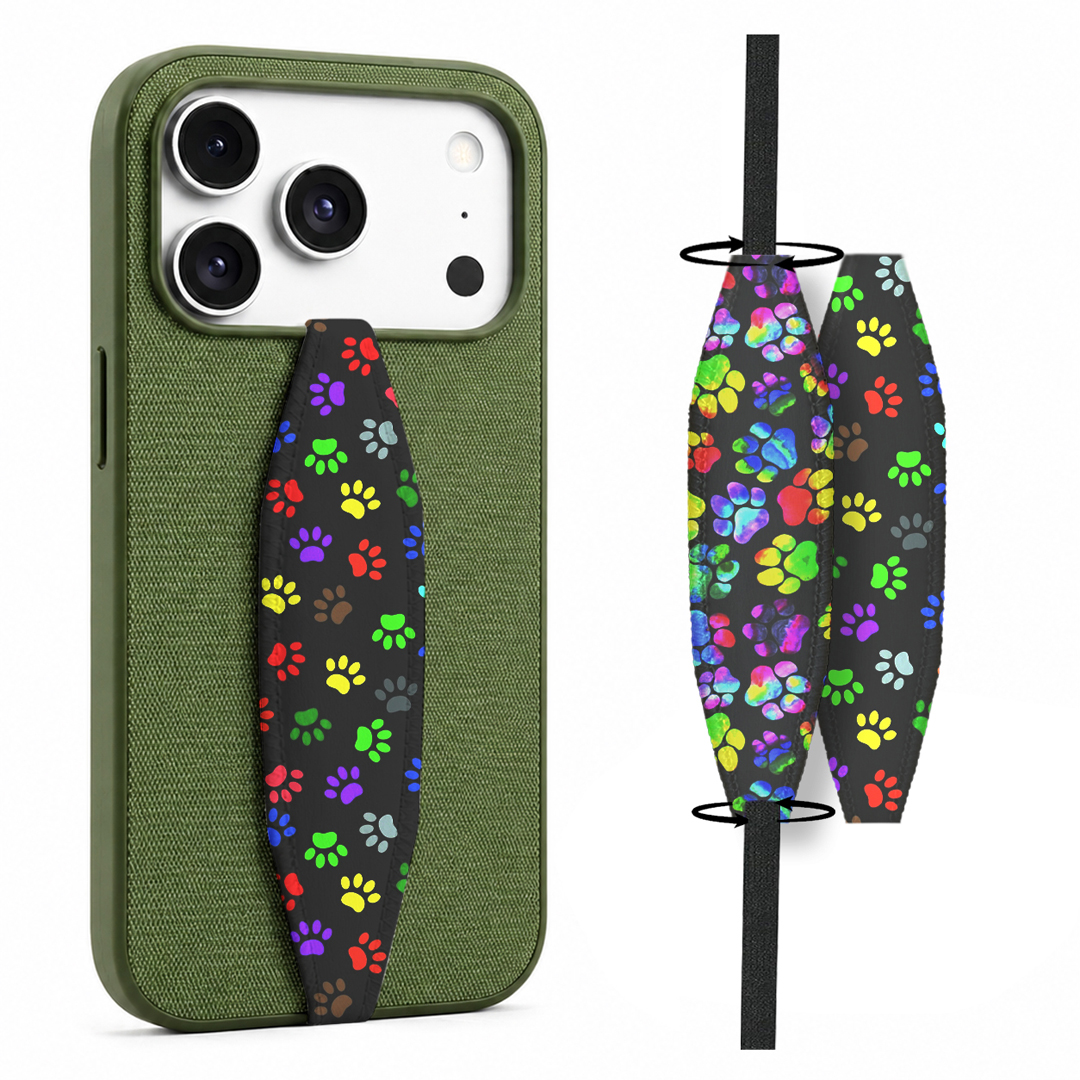 Animal theme phone grip strap attached to smartphone case, held securely in hand Animal theme phone grip strap attached to smartphone case, held securely in hand