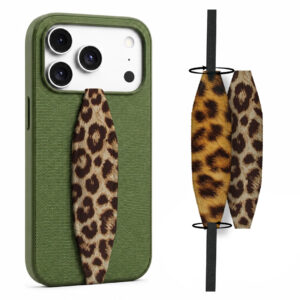 Animal theme phone grip strap attached to smartphone case, held securely in hand