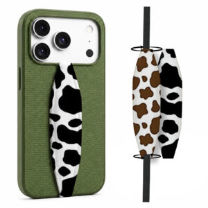 Animal theme phone grip strap attached to smartphone case, held securely in hand