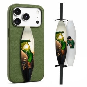 Green and white 14 August Independence Day phone grip strap with crescent and star design